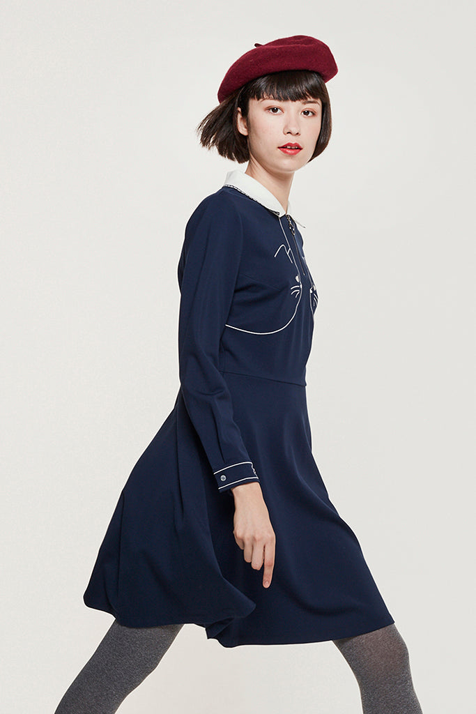 Nifty Kitty Dress(Navy)