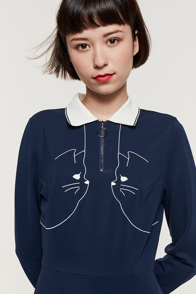 Nifty Kitty Dress(Navy)
