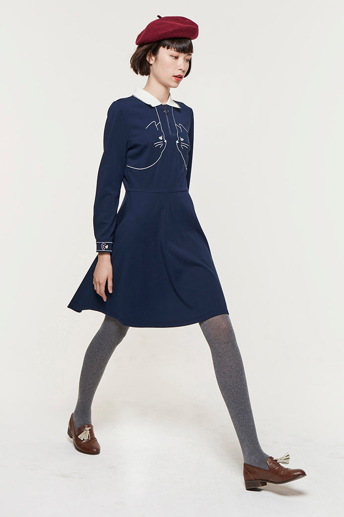 Nifty Kitty Dress(Navy)