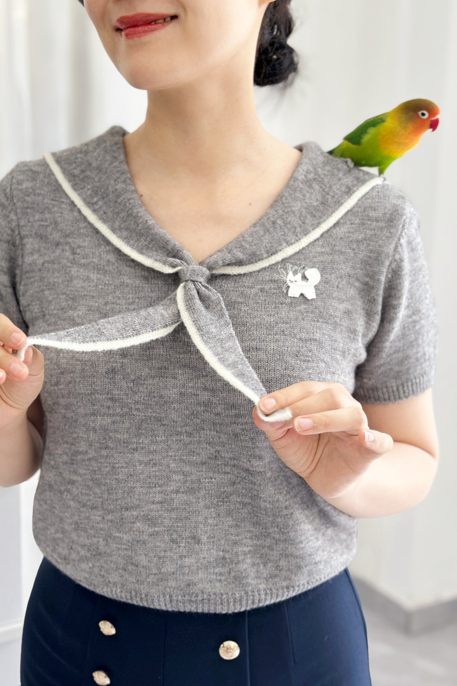 1930 Sailor Kitty Knit Top (Grey)