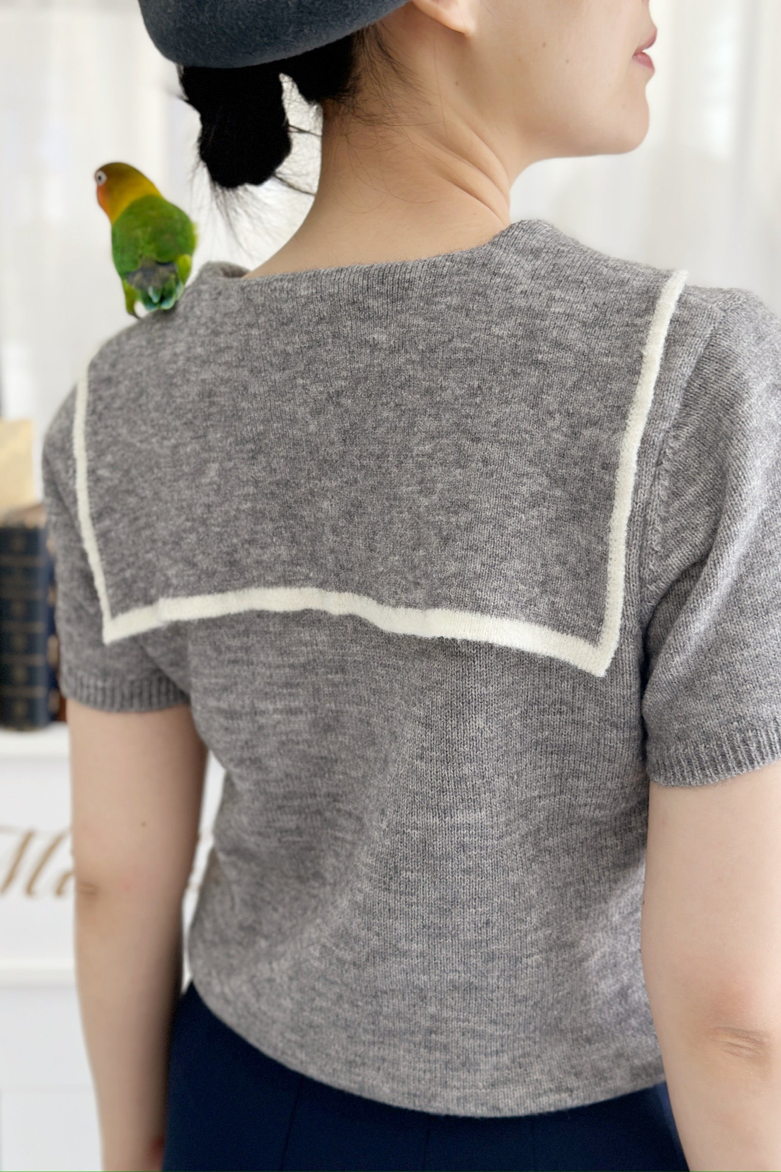 1930 Sailor Kitty Knit Top (Grey)