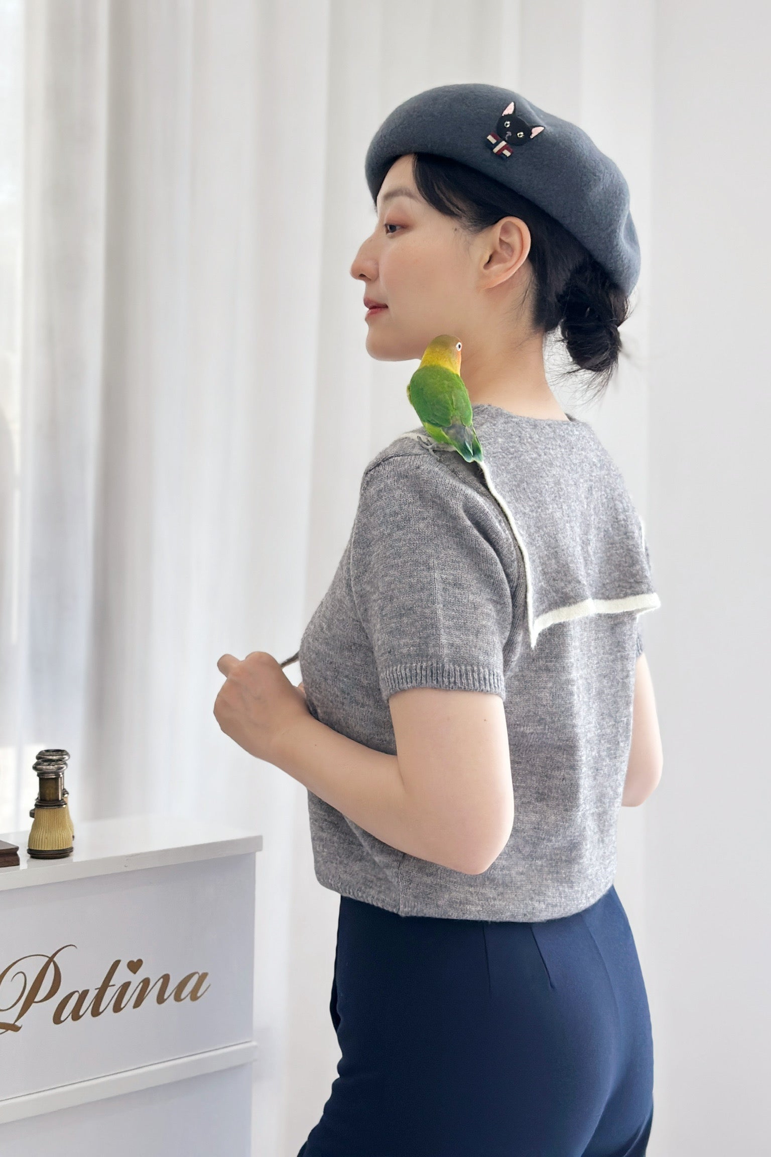 1930 Sailor Kitty Knit Top (Grey)