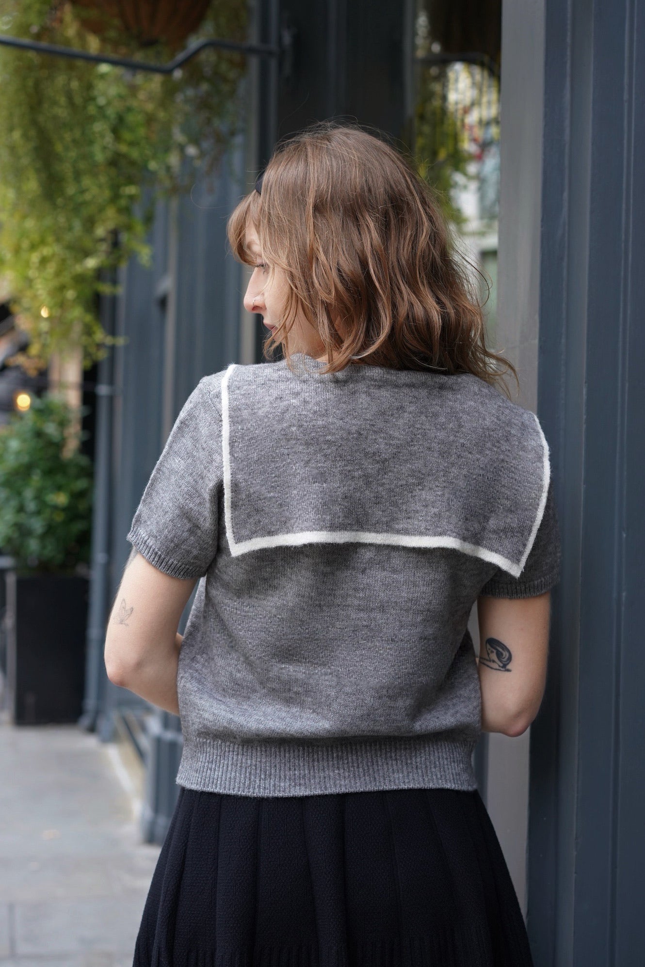1930 Sailor Kitty Knit Top (Grey)