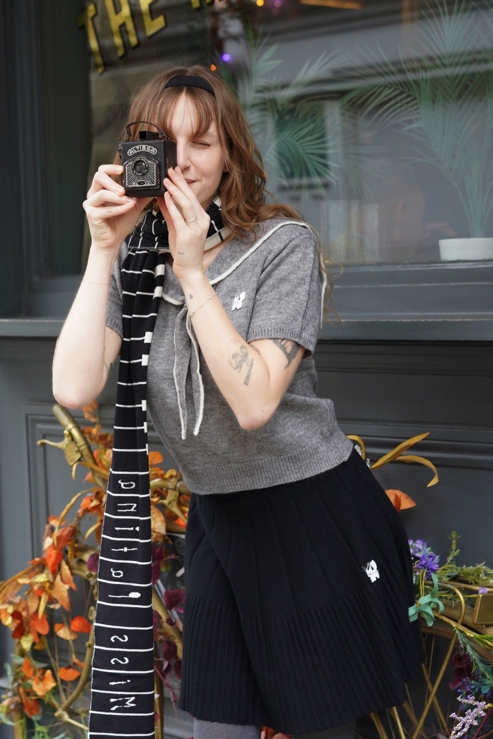 1930 Sailor Kitty Knit Top (Grey)