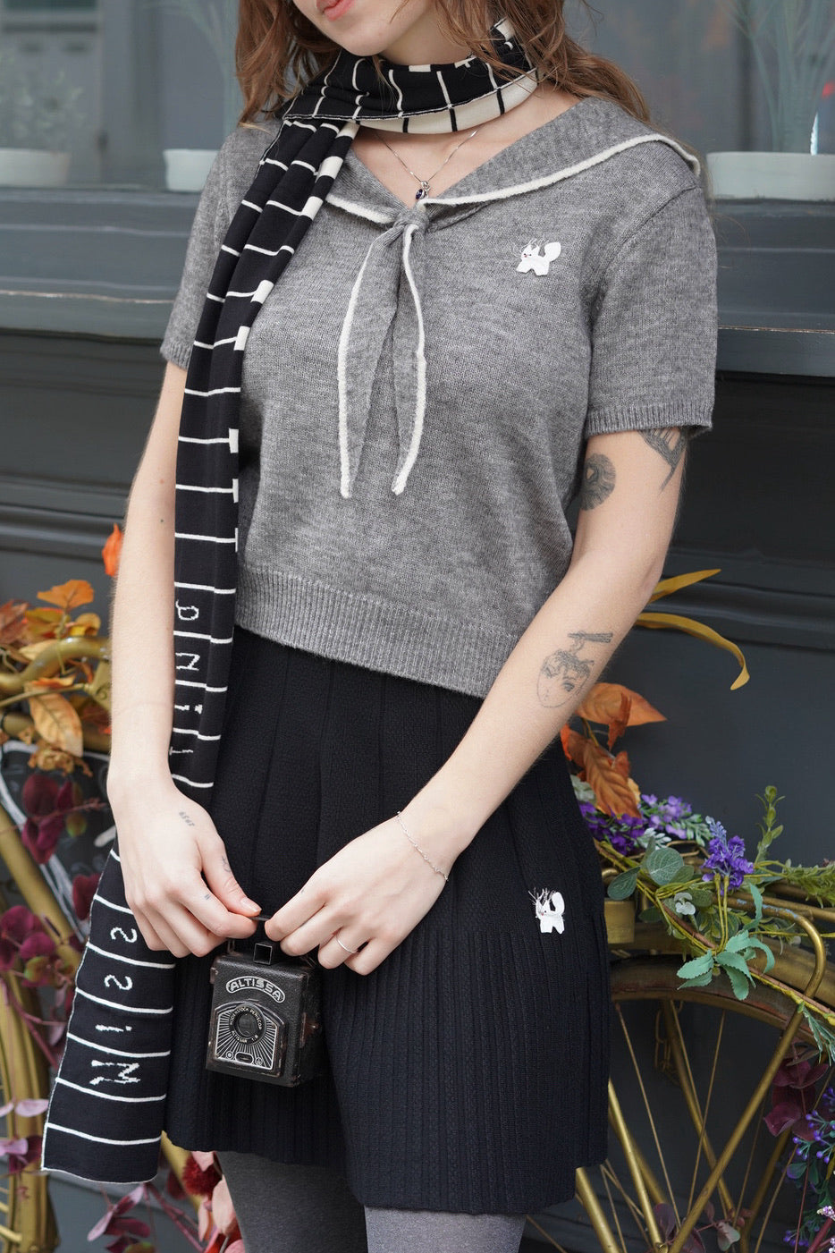 1930 Sailor Kitty Knit Top (Grey)