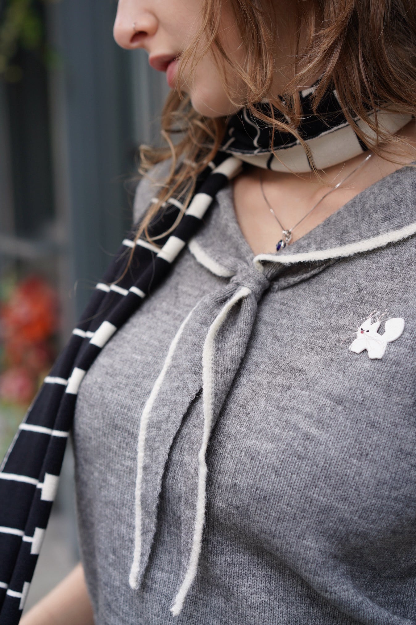 1930 Sailor Kitty Knit Top (Grey)