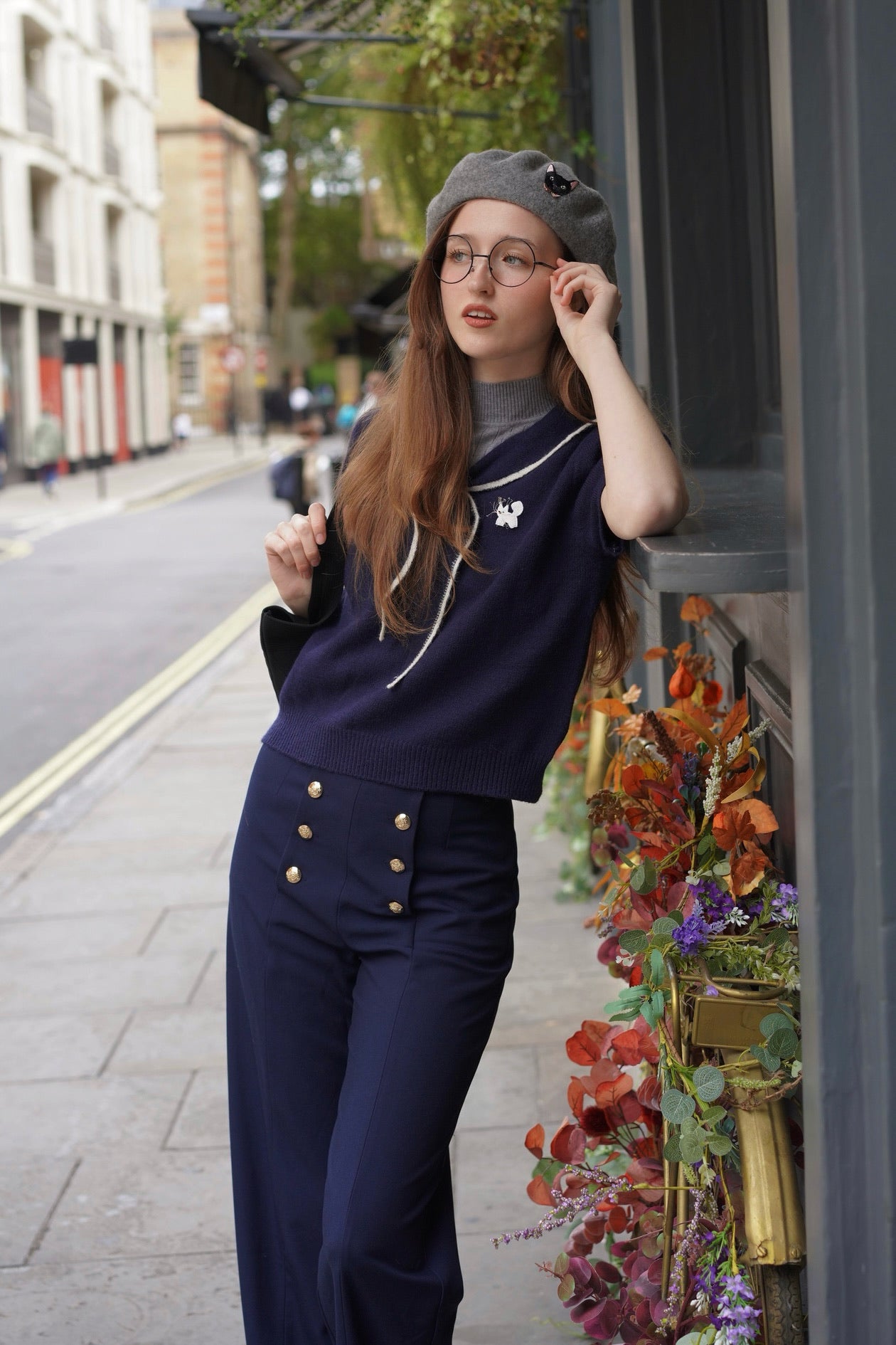 1930 Sailor Kitty Knit Top (Navy)