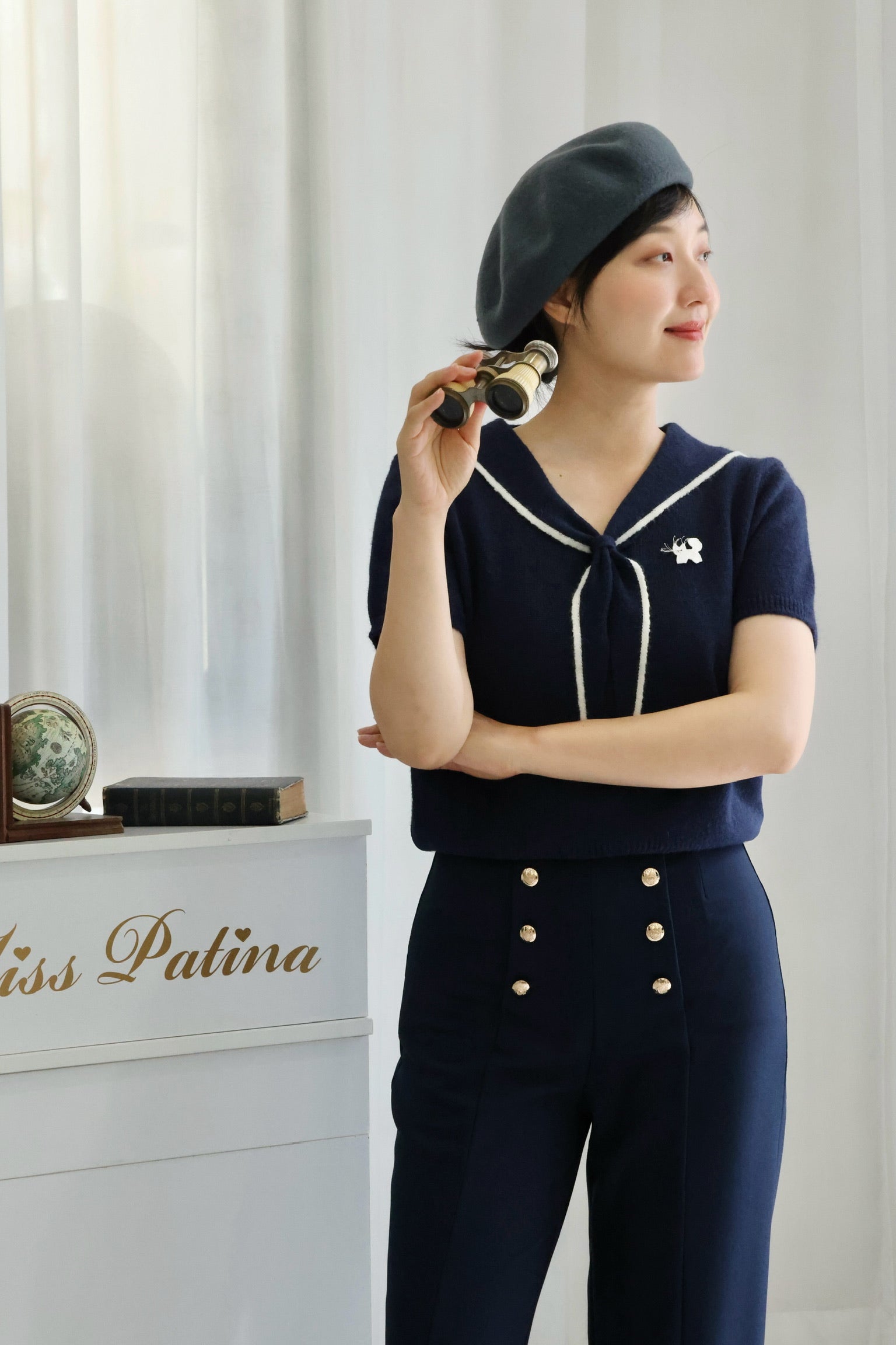 1930 Sailor Kitty Knit Top (Navy)
