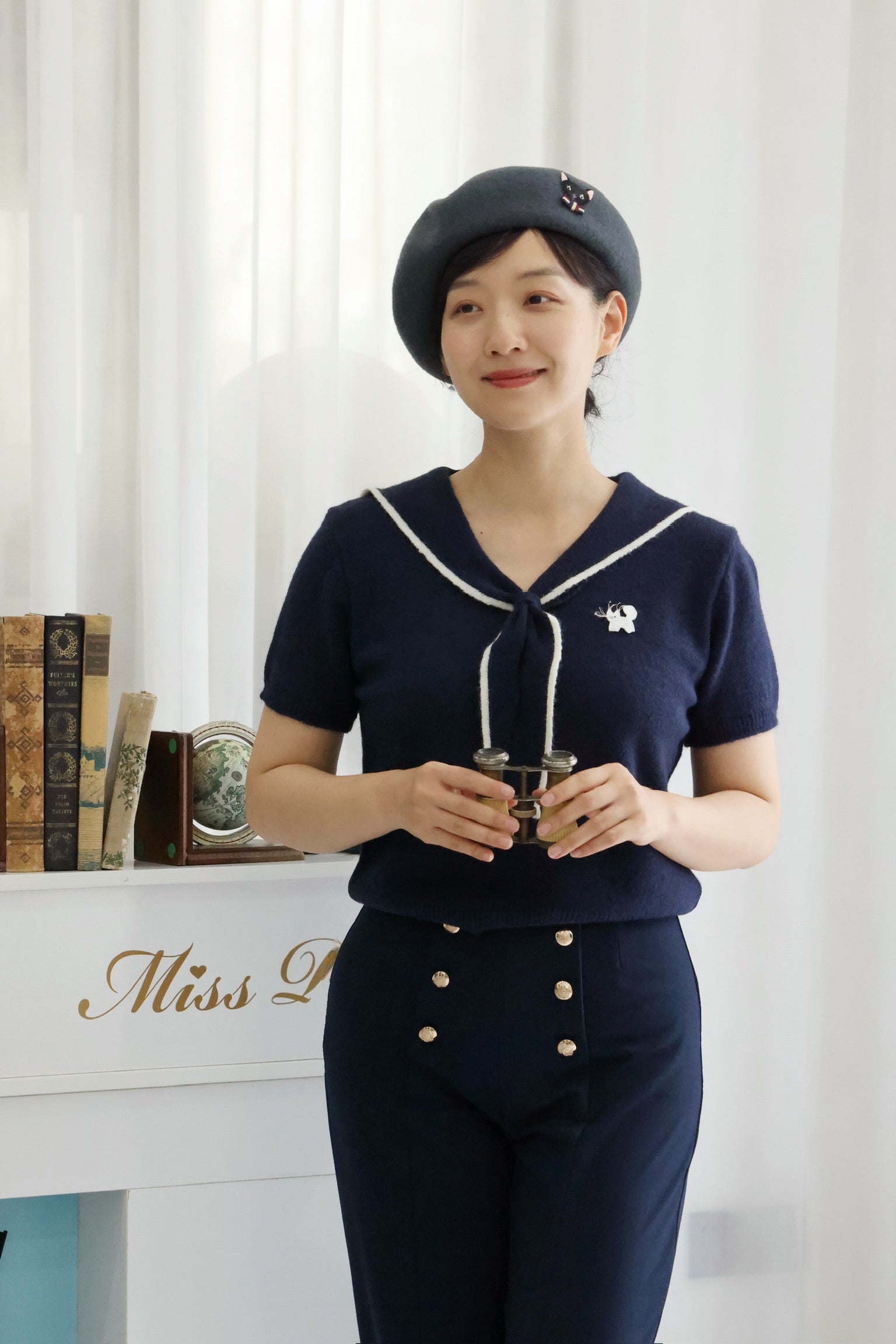 1930 Sailor Kitty Knit Top (Navy)