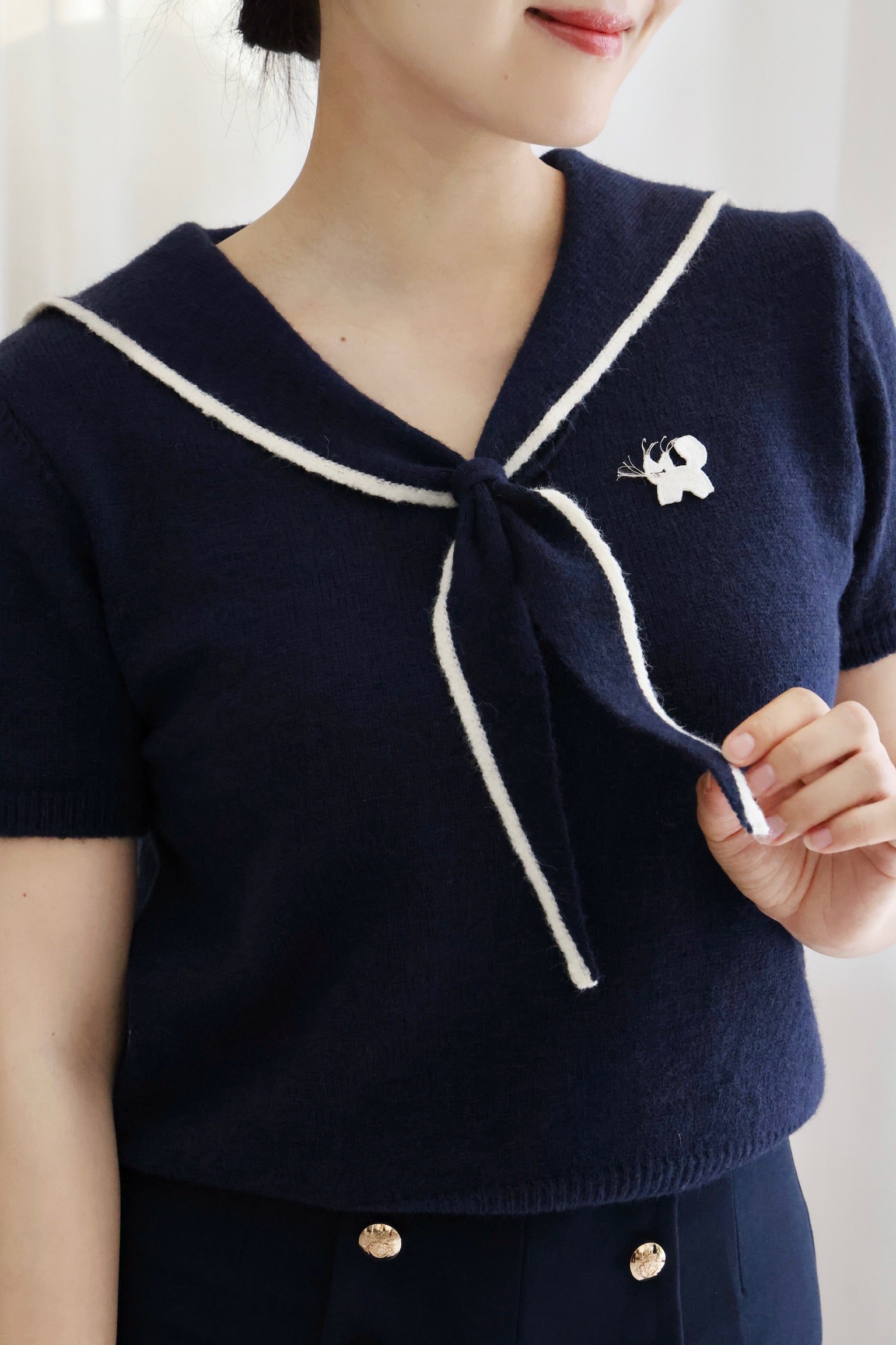 1930 Sailor Kitty Knit Top (Navy)
