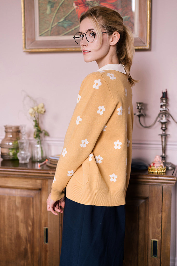 Daisy Jacquard Cardigan (Mustard)