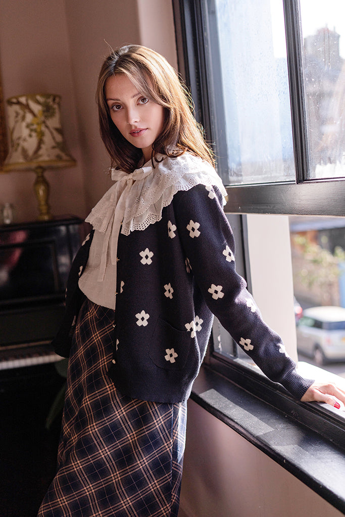 Daisy Jacquard Cardigan (Navy)