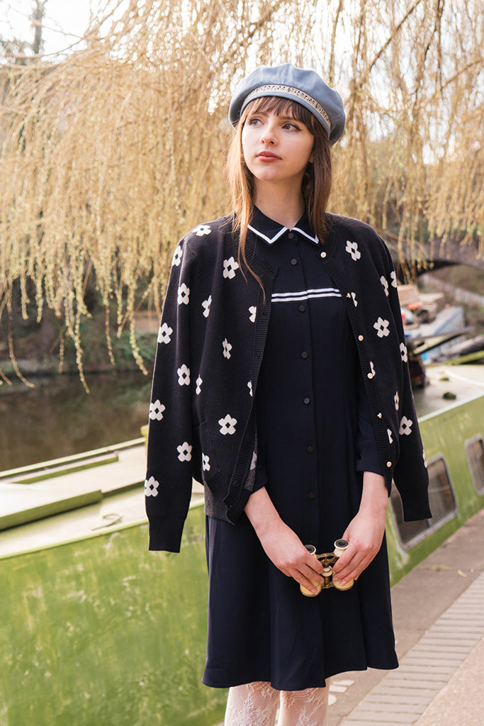 Daisy Jacquard Cardigan (Navy)