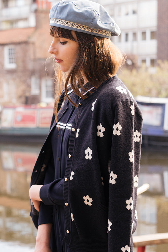 Daisy Jacquard Cardigan (Navy)