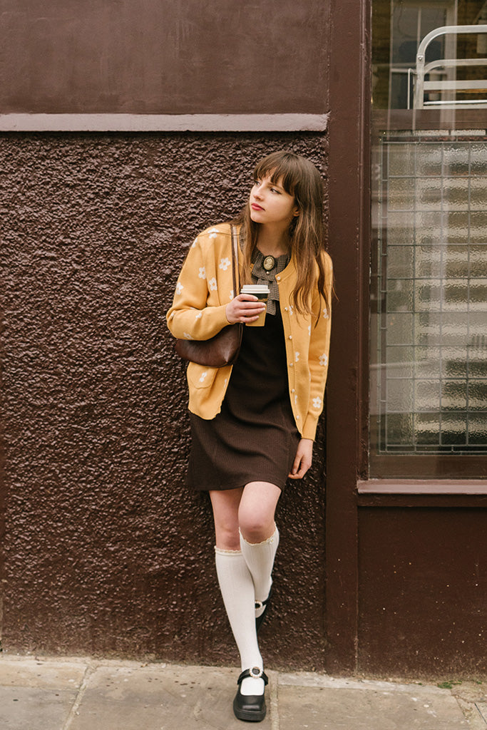 Daisy Jacquard Cardigan (Mustard)