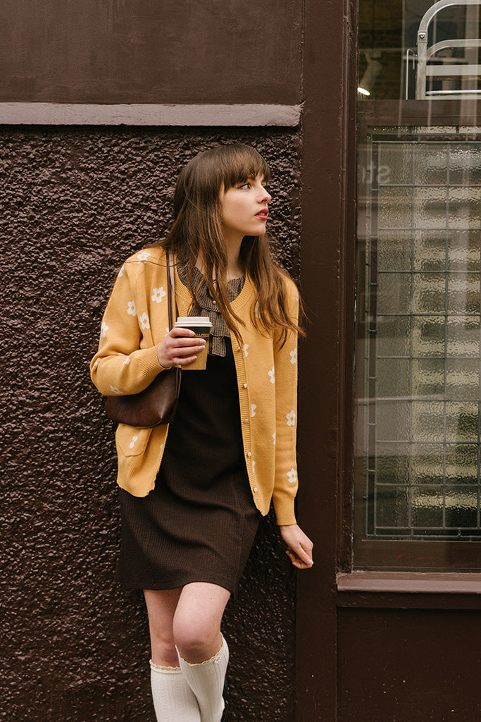 Daisy Jacquard Cardigan (Mustard)