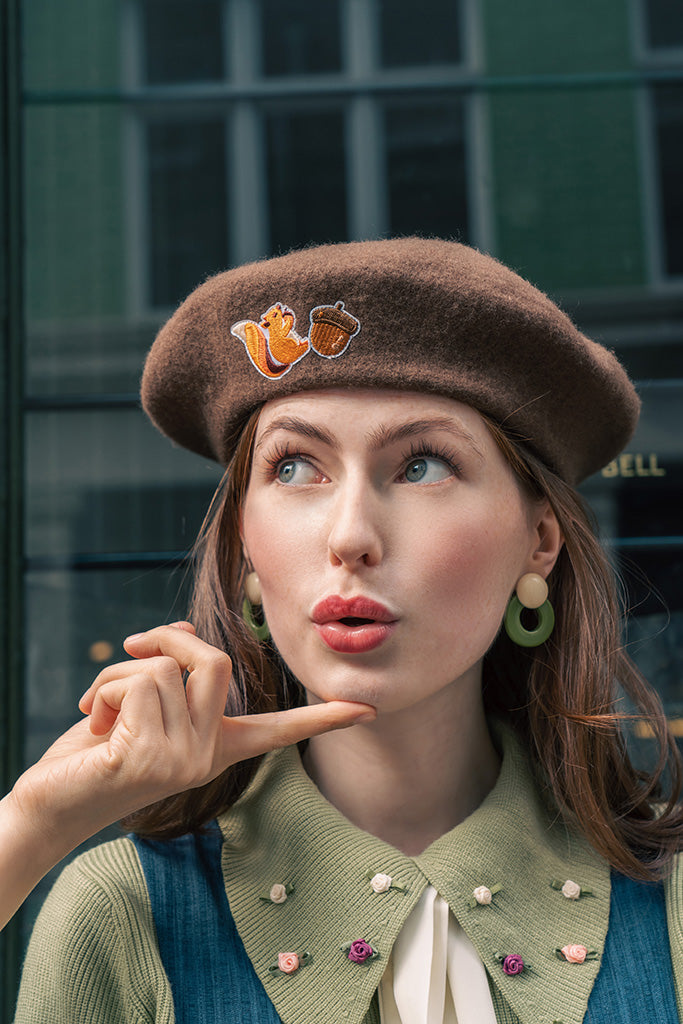 Snacking Squirrel Beret