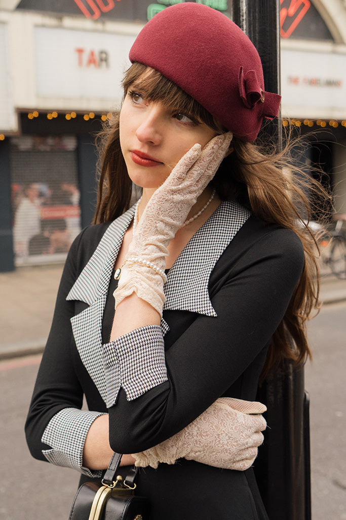 Grace Pillbox Hat (Wine Red)