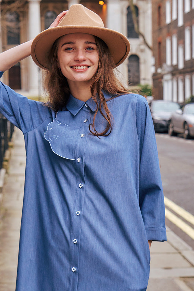 Meowvelous Denim Shirt Dress
