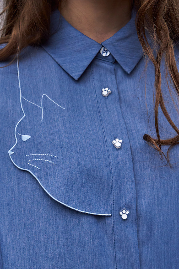 Meowvelous Denim Shirt Dress