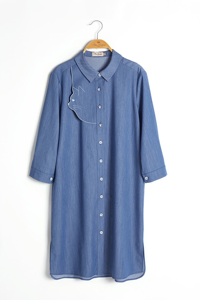 Meowvelous Denim Shirt Dress