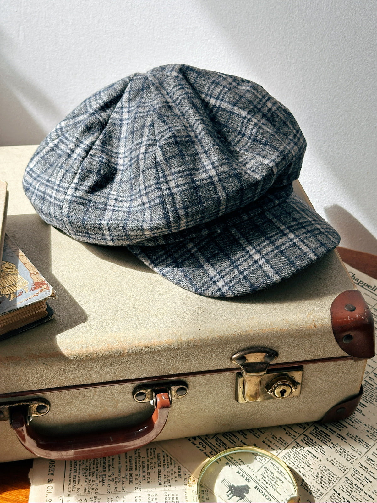 Peaky Blade Newsboy Cap Hat (Navy Blue Plaid)