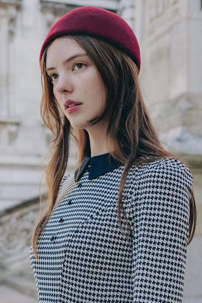 Grace Pillbox Hat (Wine Red)