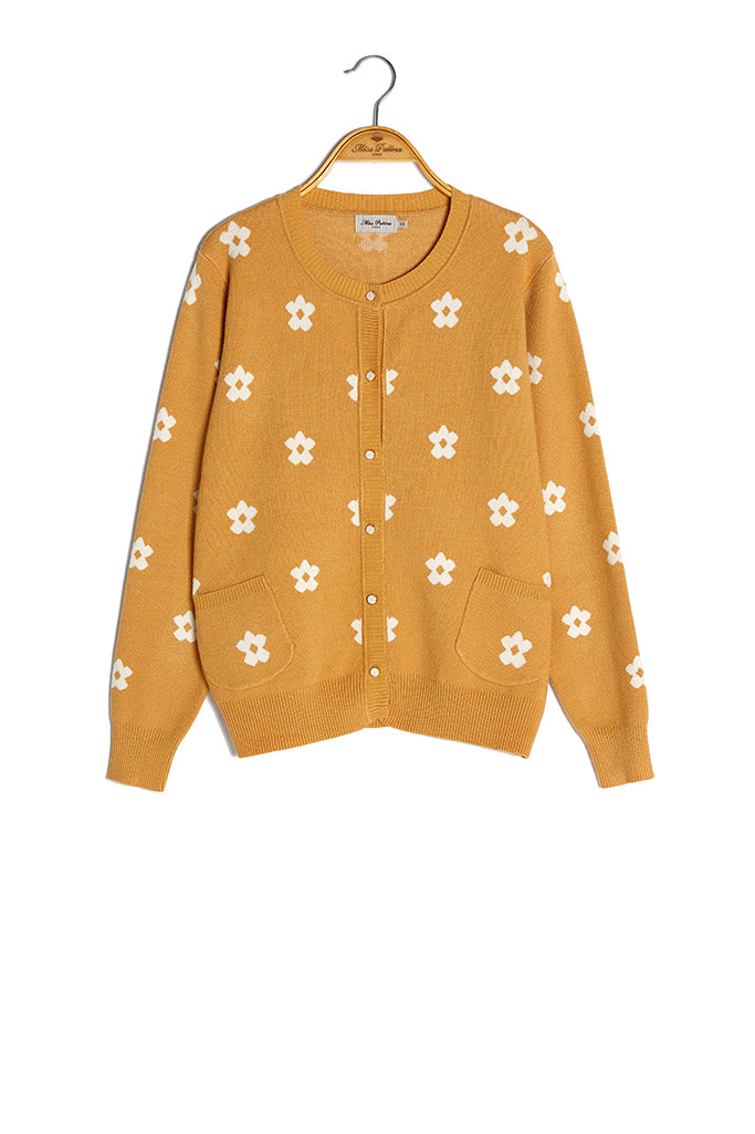 Daisy Jacquard Cardigan (Mustard)