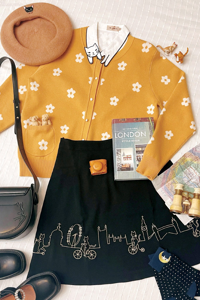 Daisy Jacquard Cardigan (Mustard)