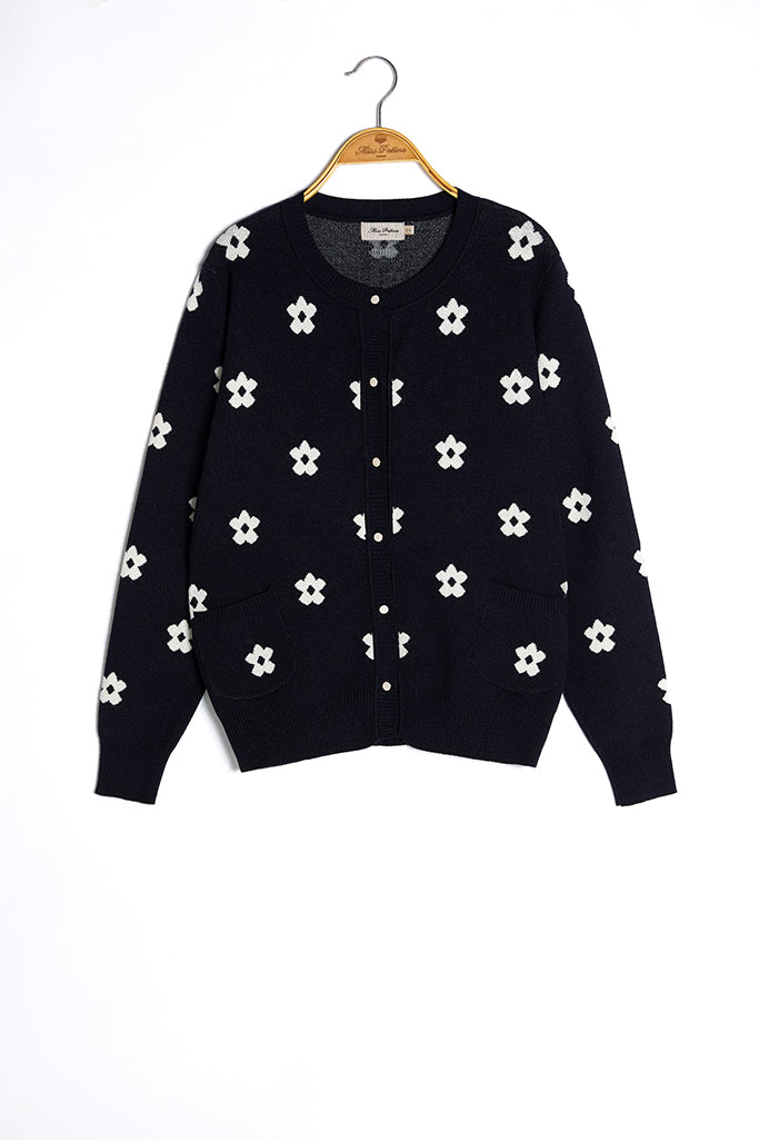 Daisy Jacquard Cardigan (Navy)