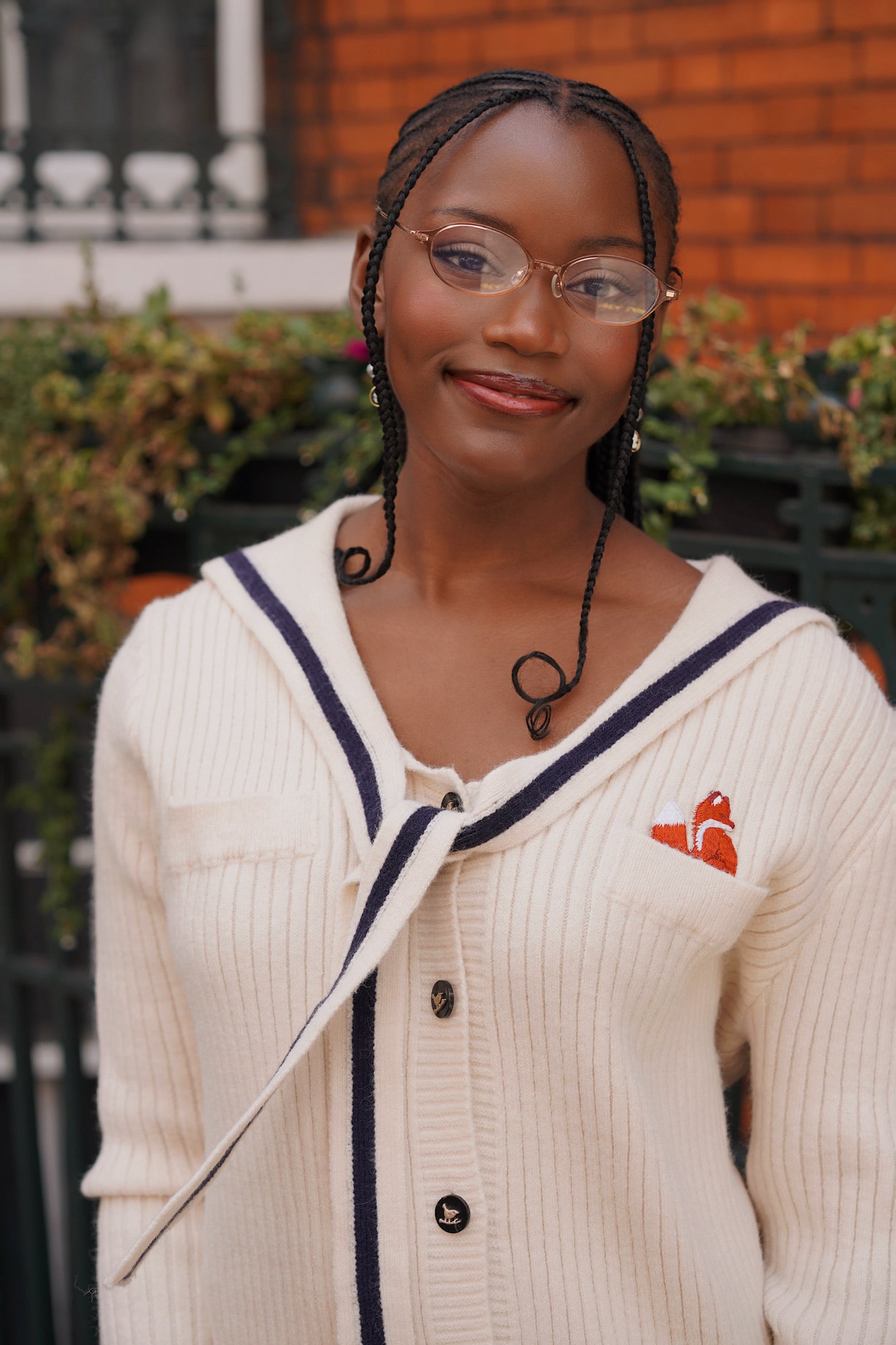 nknit fox mix sailor collar cardigan