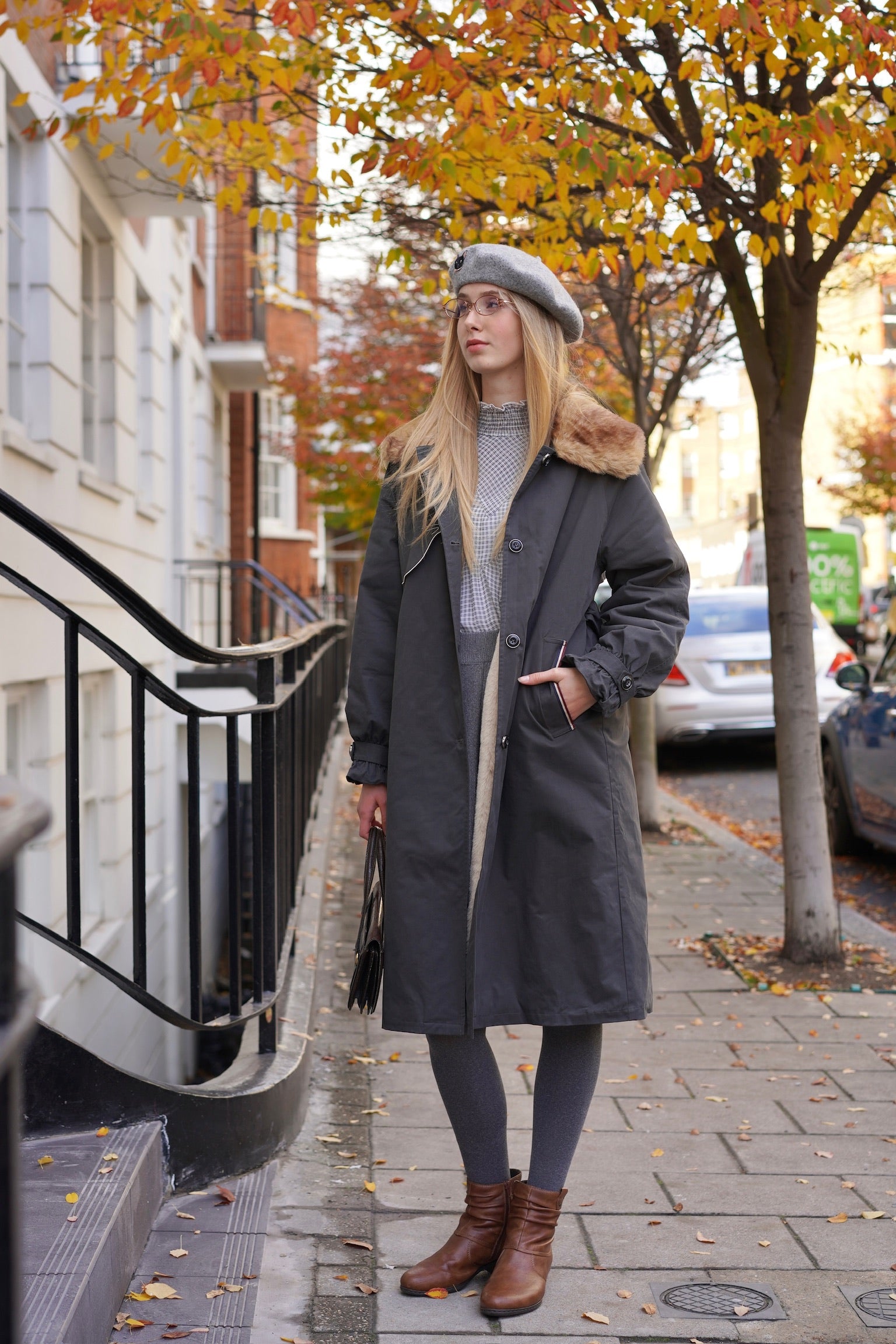 Felicity Kitten Faux Fur Collared Trench Coat