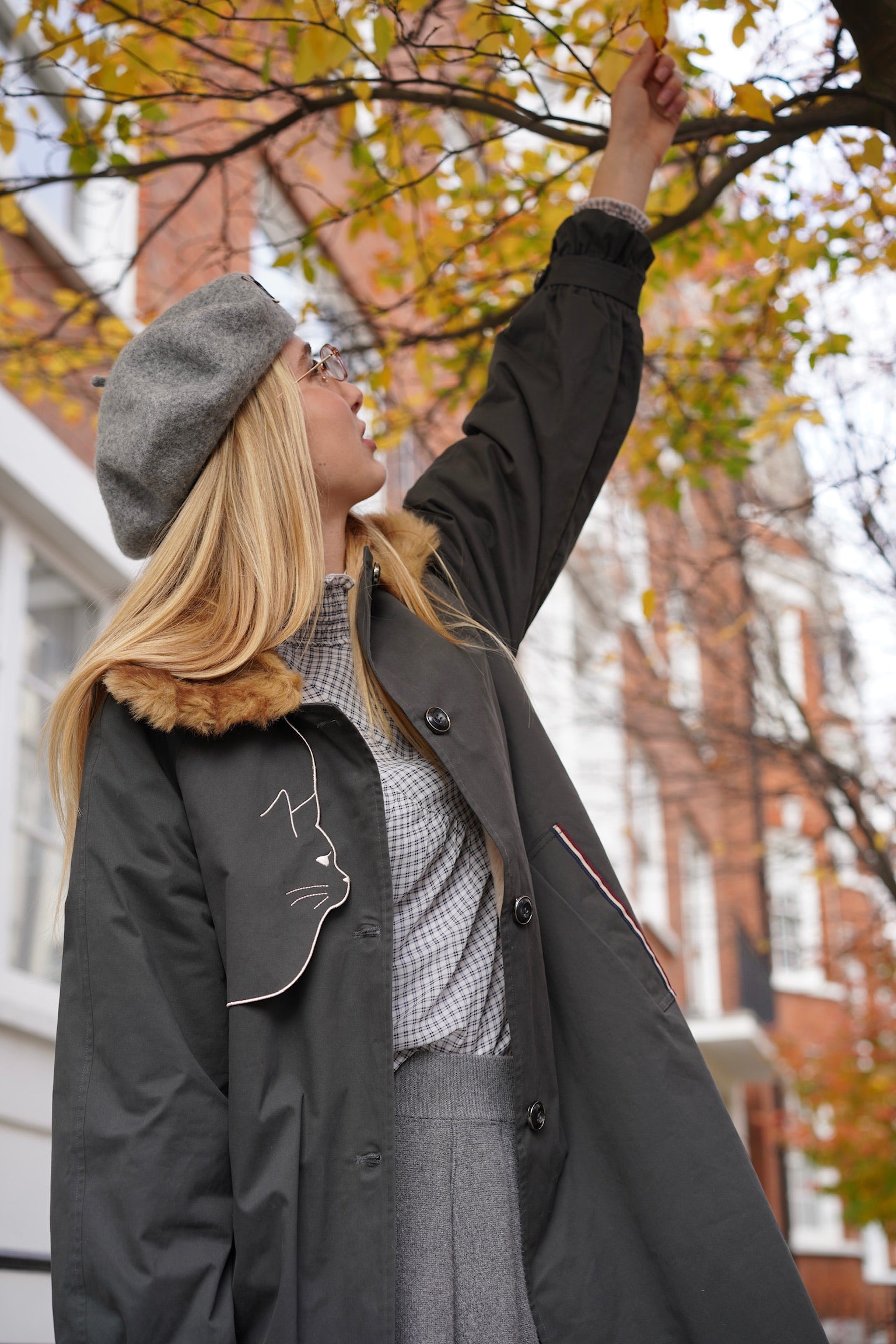 Felicity Kitten Faux Fur Collared Trench Coat