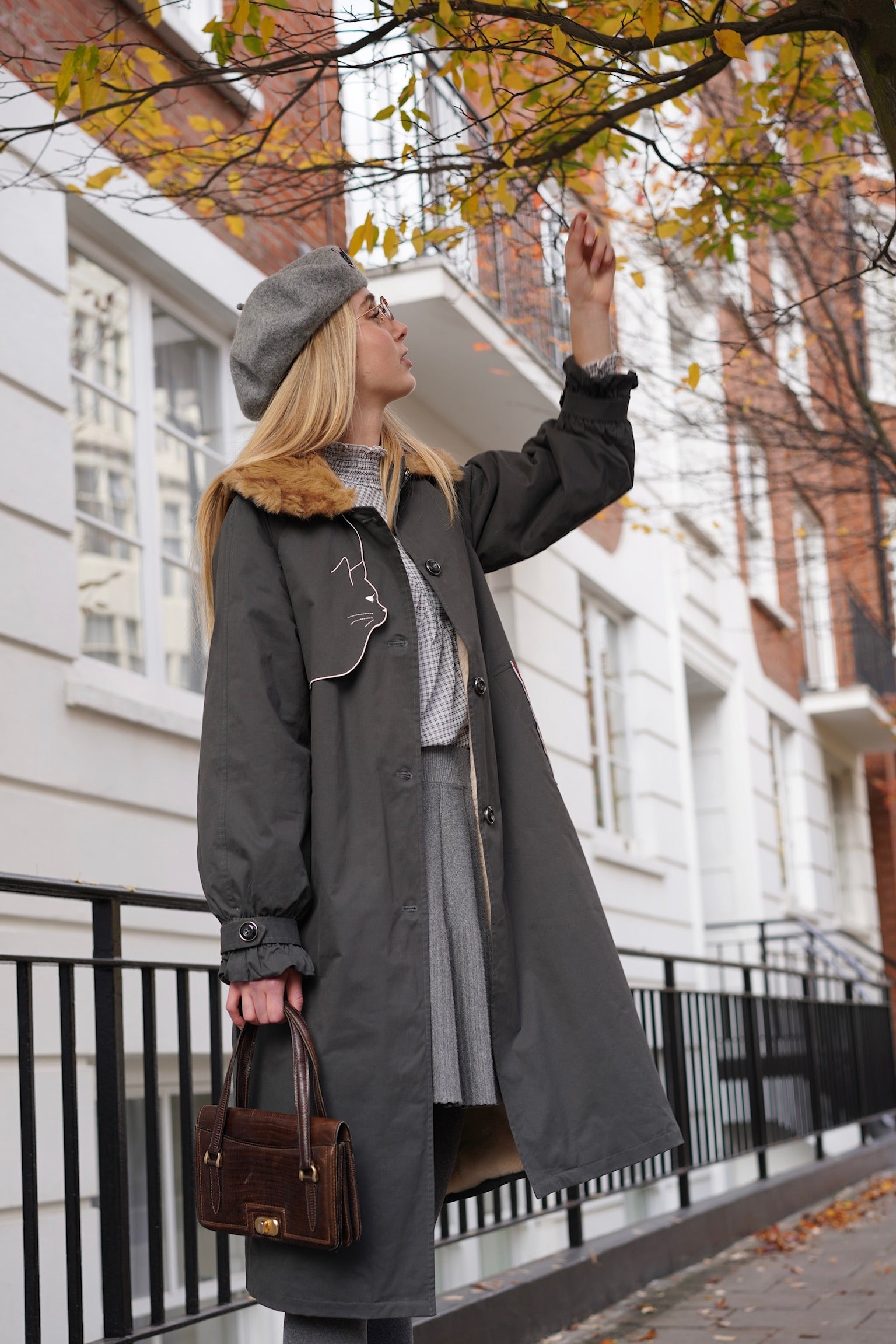 Felicity Kitten Faux Fur Collared Trench Coat