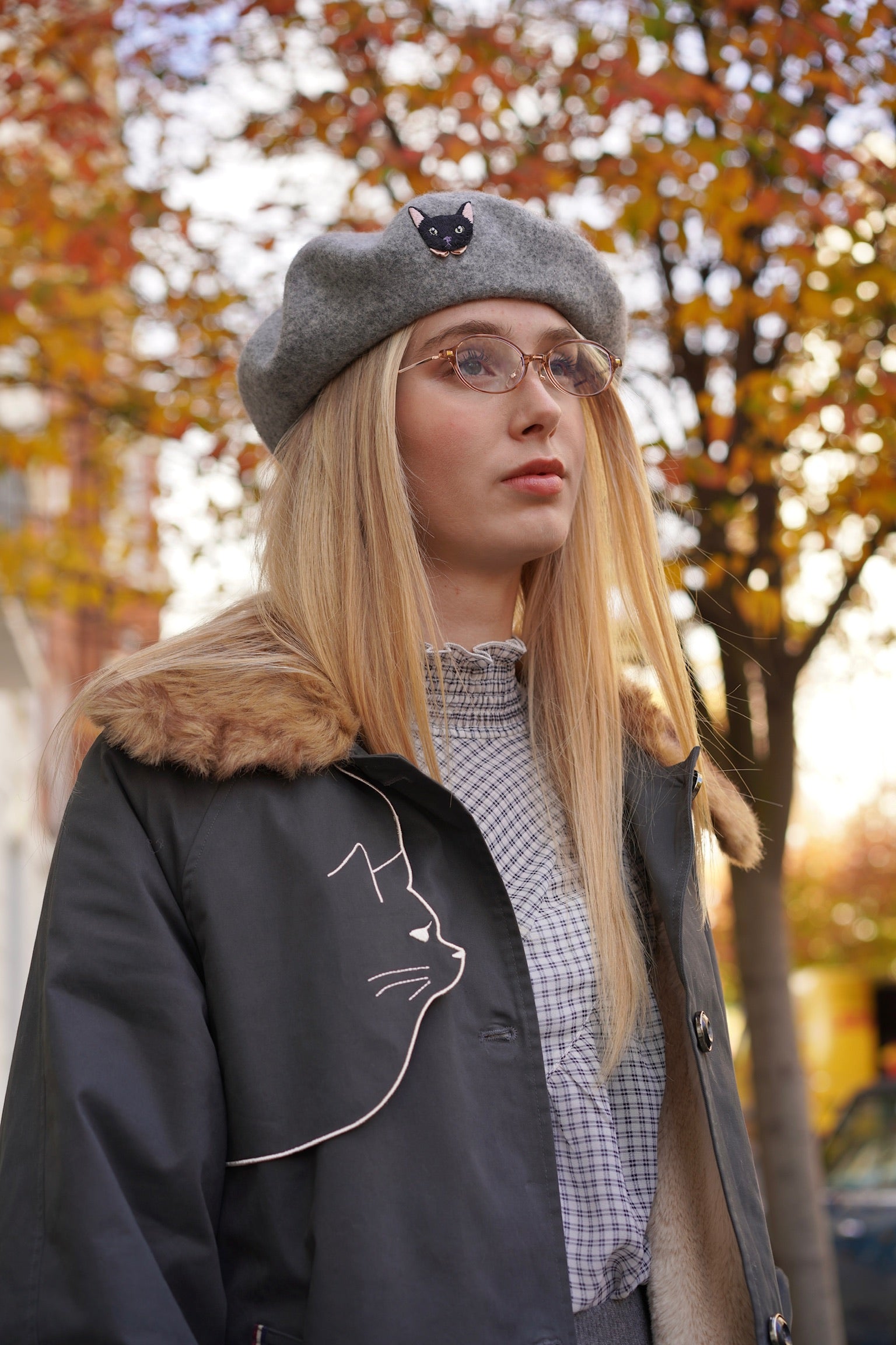 Felicity Kitten Faux Fur Collared Trench Coat