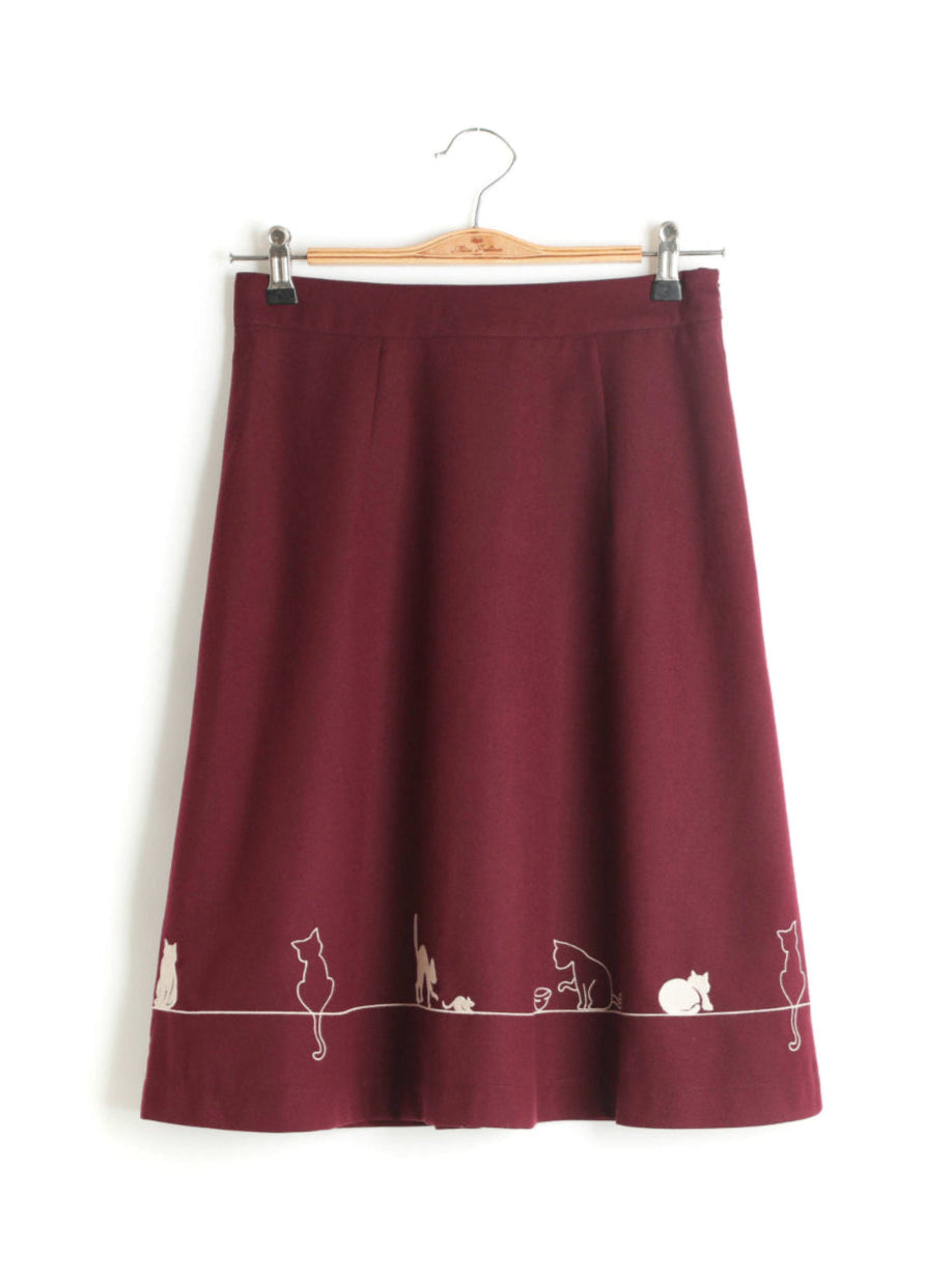 Feline Fling Skirt (Burgundy)