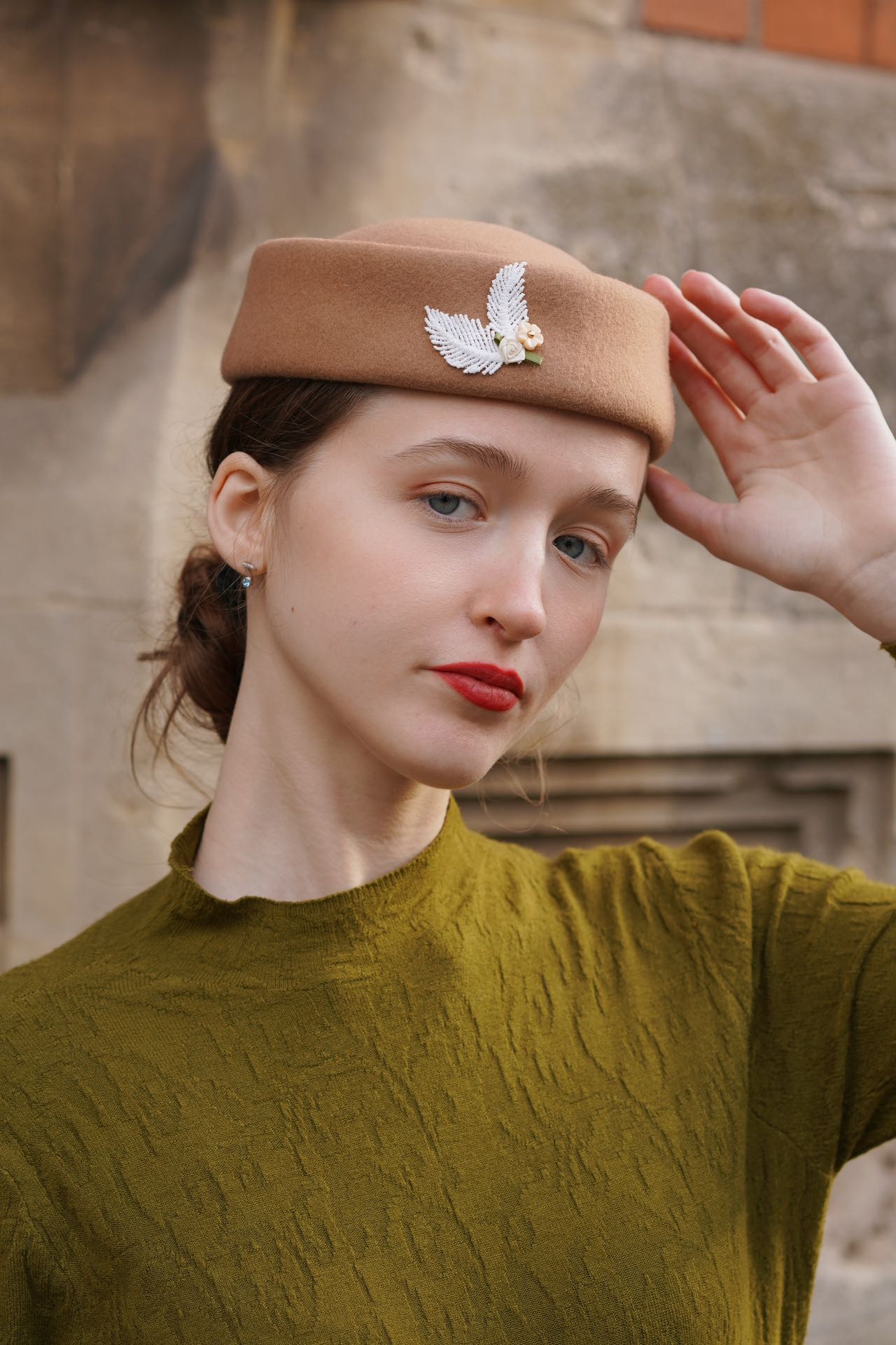 Floral Pillbox Hat Camel Miss Patina