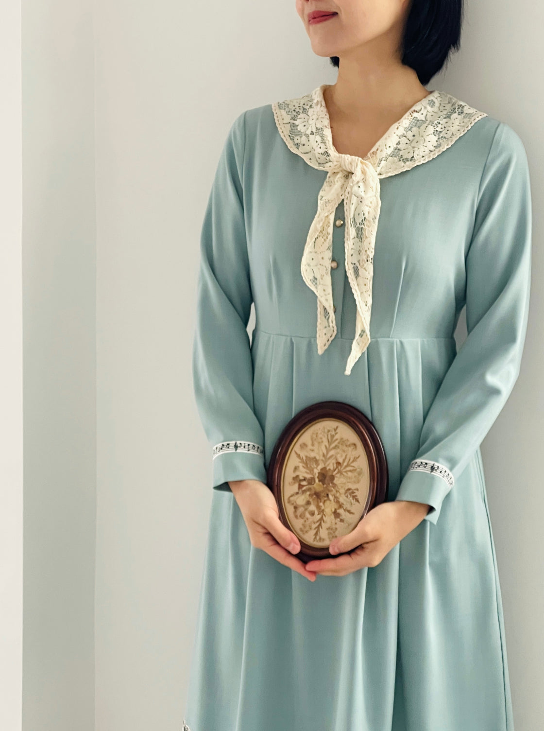 Harmony Lace Tie Dress (Dusty Blue)