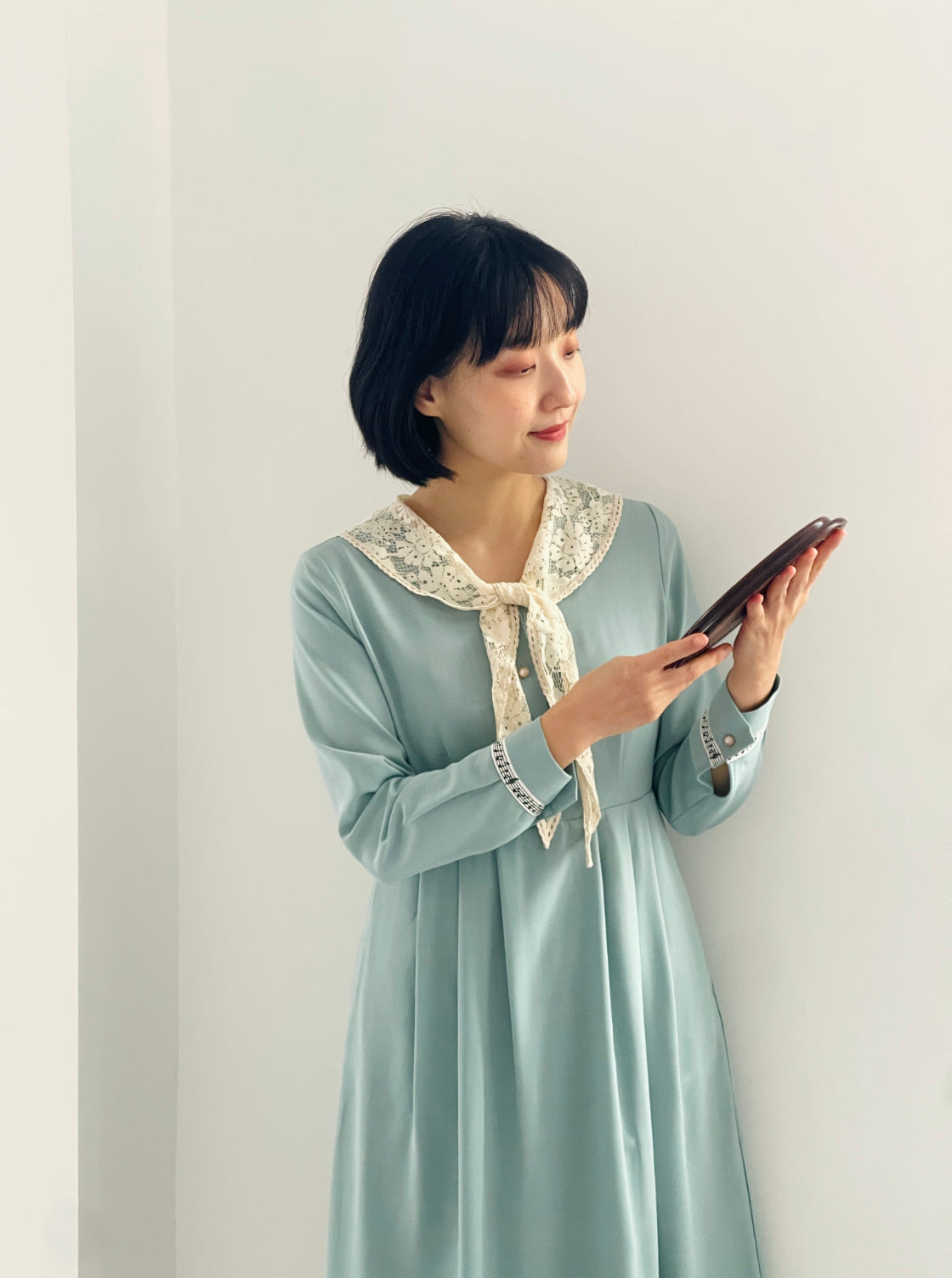 Harmony Lace Tie Dress (Dusty Blue)