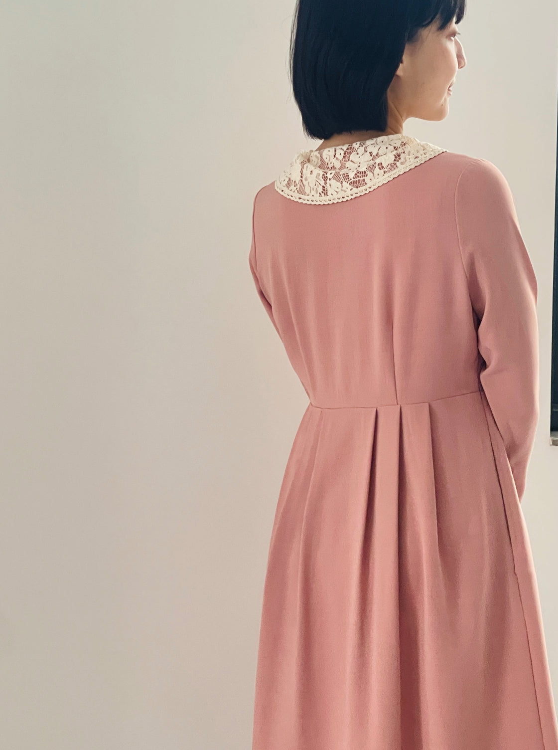 Harmony Lace Tie Dress (Dusky Pink)