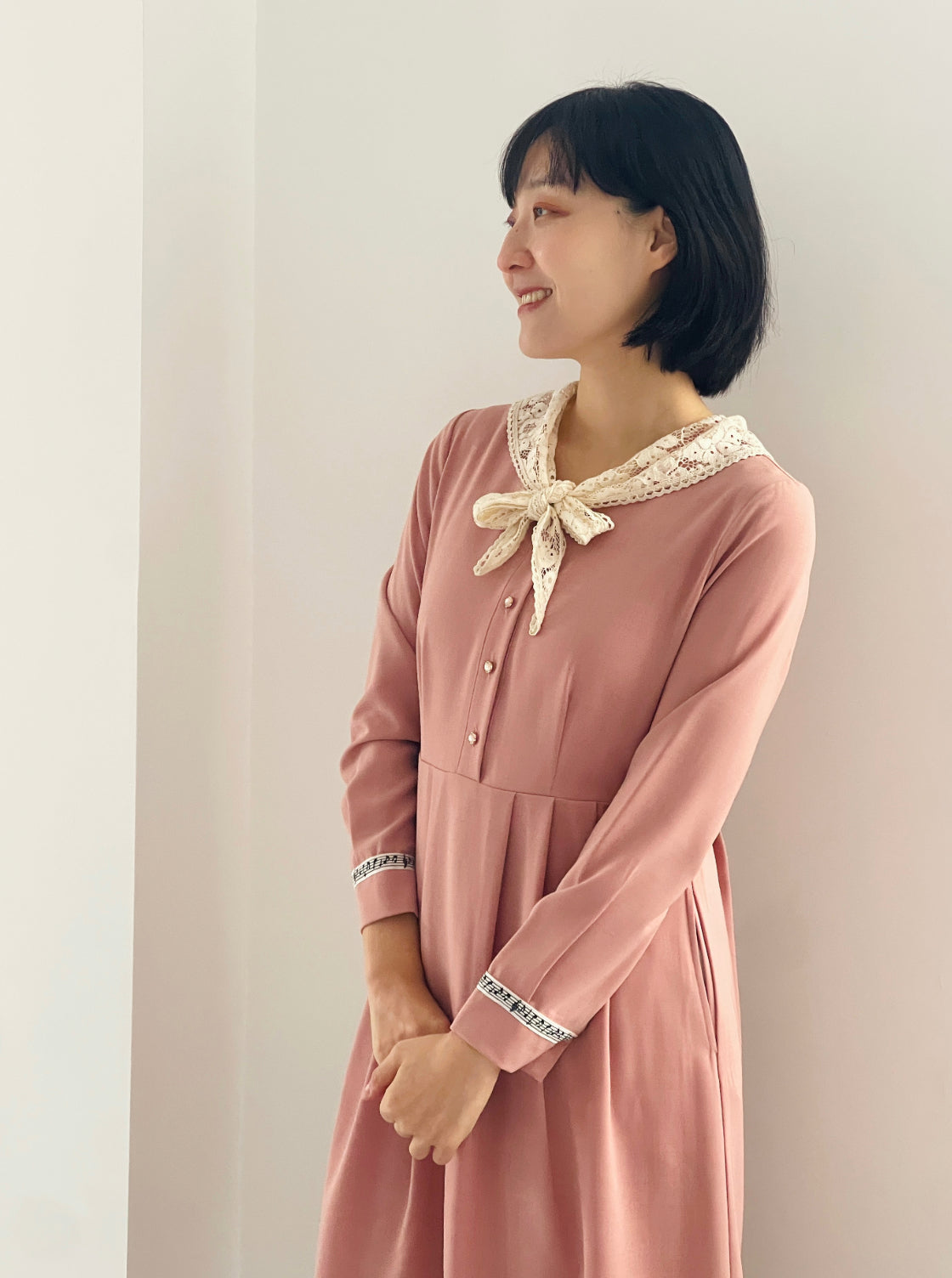 Harmony Lace Tie Dress (Dusky Pink)