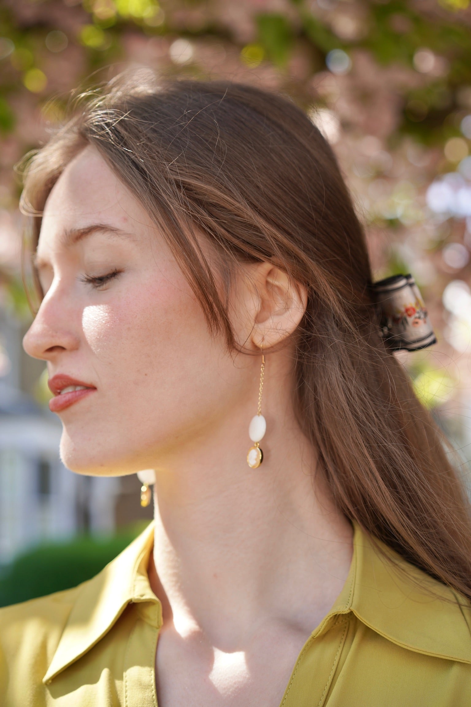 Handmade Shell Cameo Drop Earrings