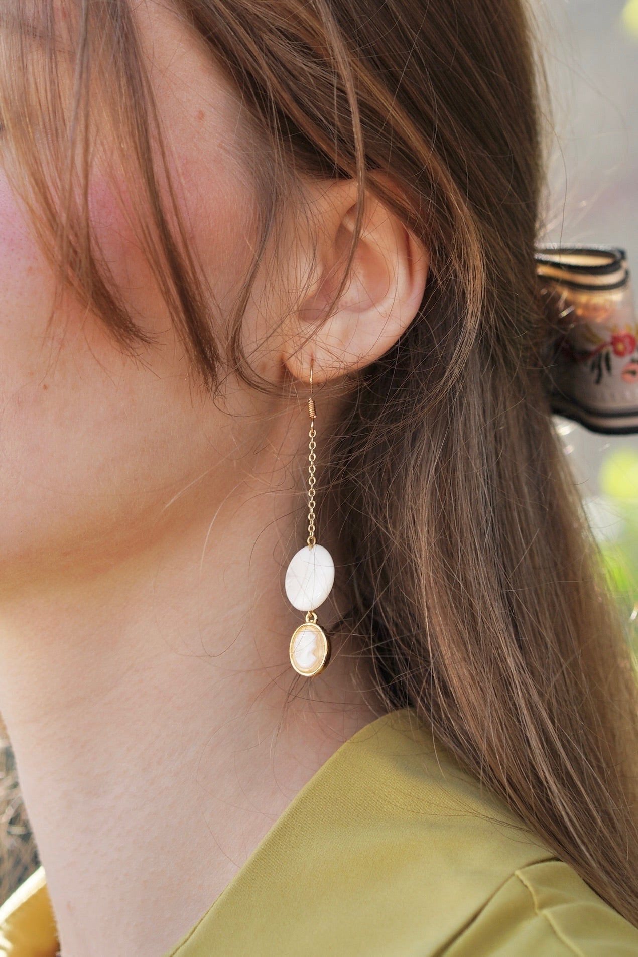 Handmade Shell Cameo Drop Earrings
