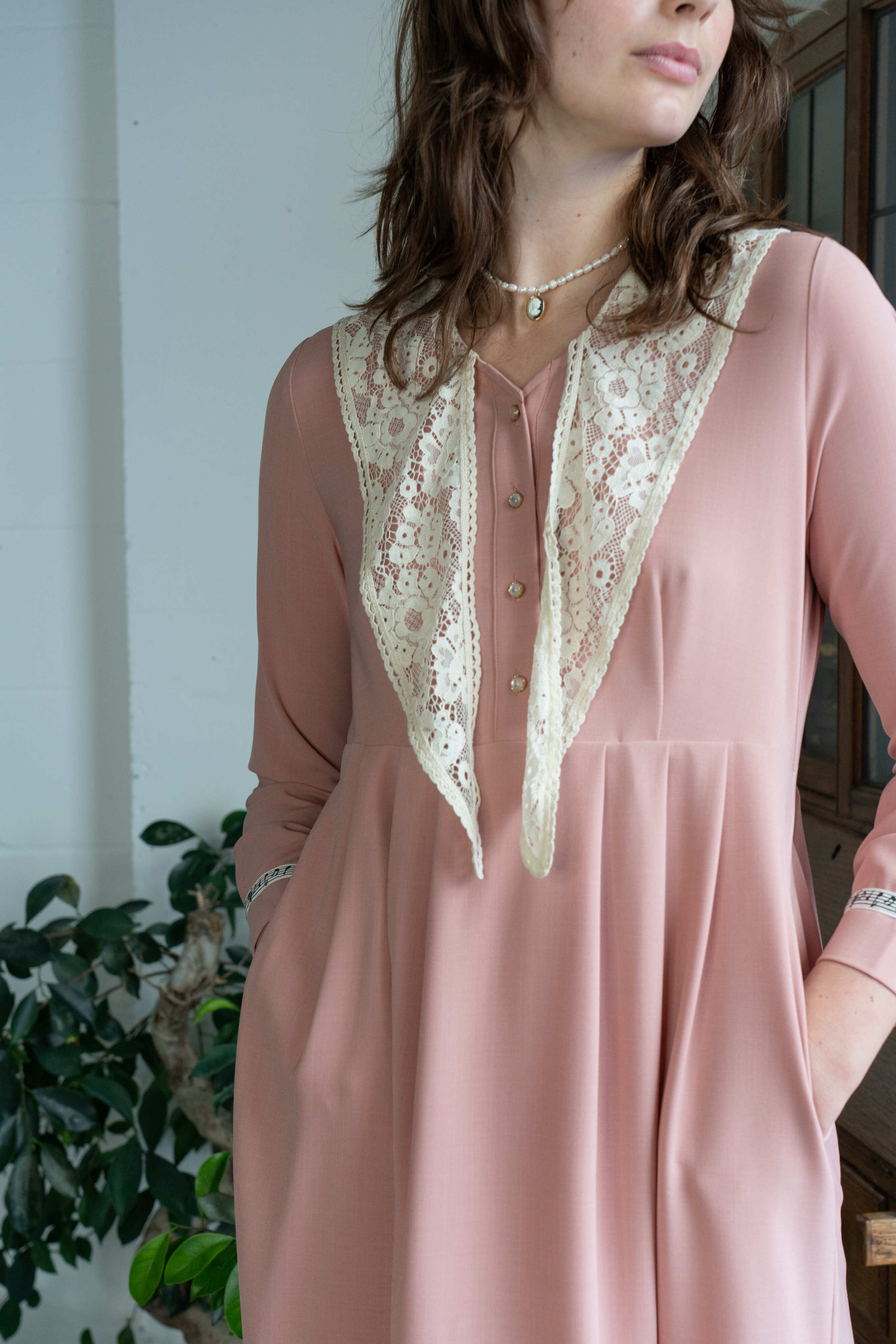 Harmony Lace Tie Dress (Dusky Pink)