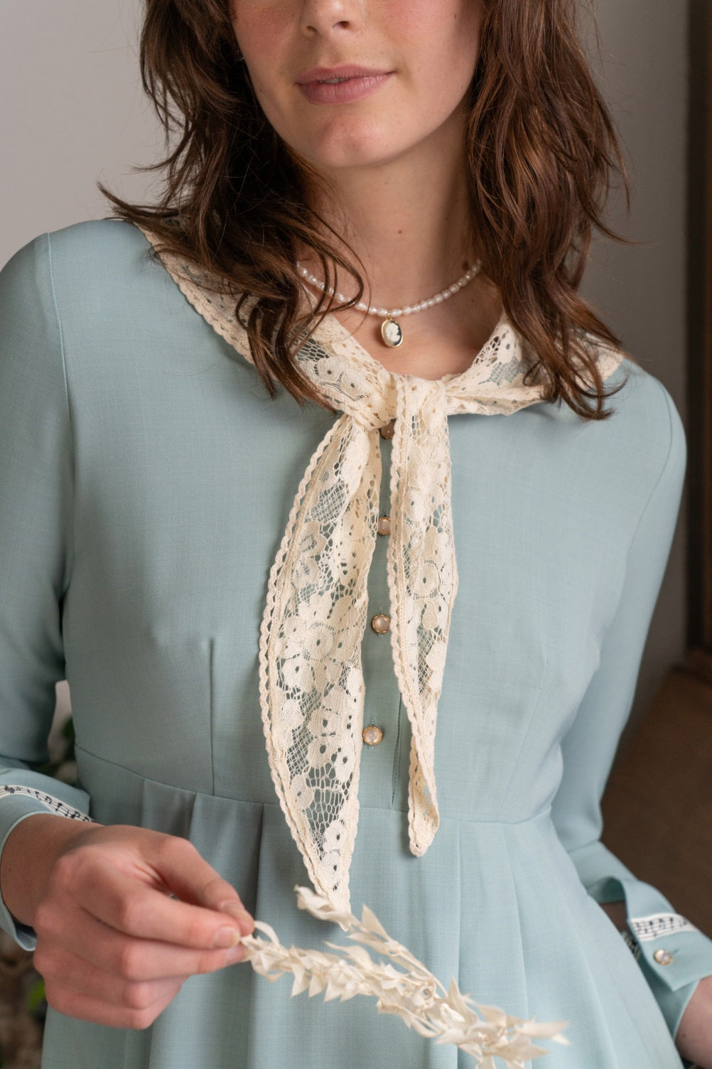 Harmony Lace Tie Dress (Dusty Blue)