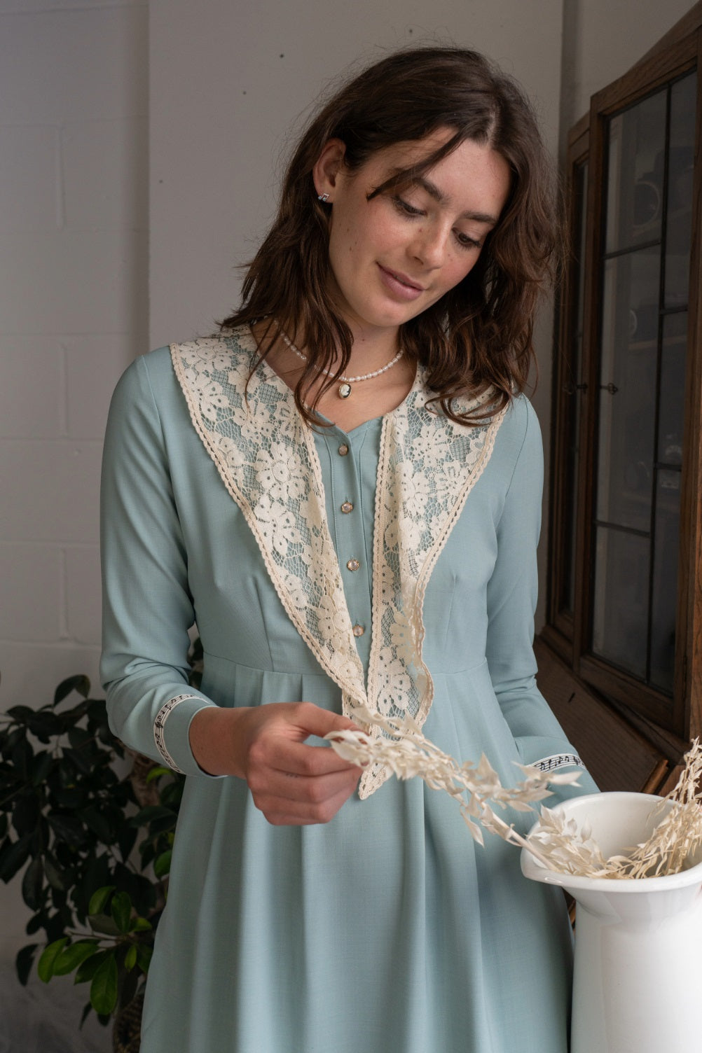 Harmony Lace Tie Dress (Dusty Blue)