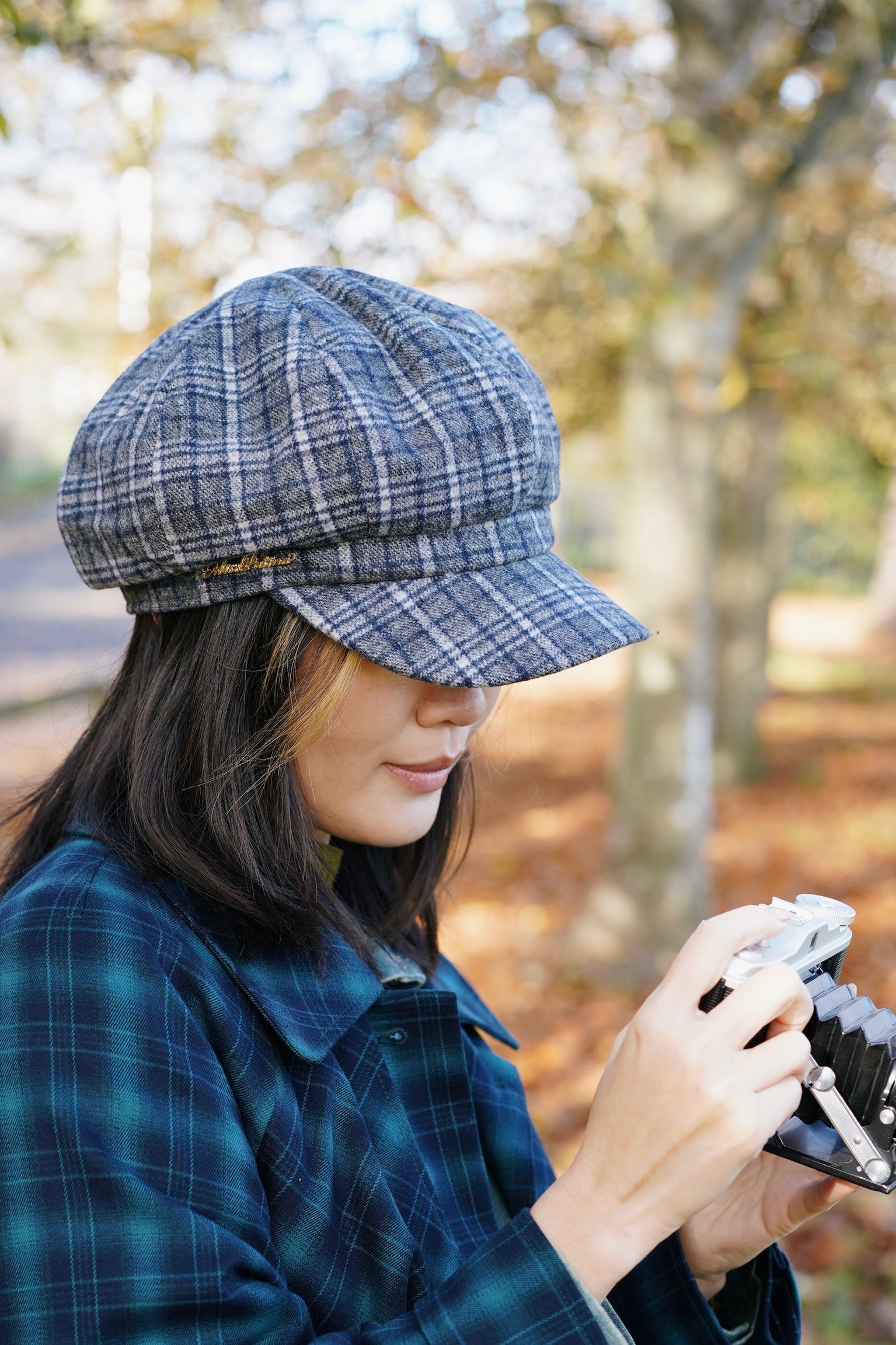 Peaky Blade Newsboy Cap Hat (Navy Blue Plaid)