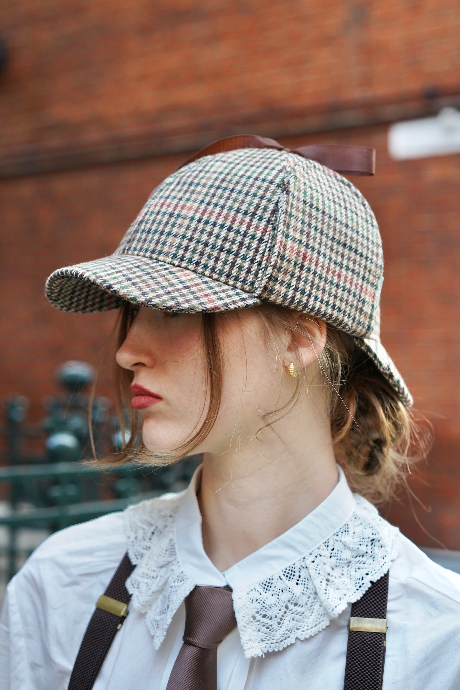 Vintage 1950\'s Houndstooth‎ Cap Hat with Accent Matching Bow on Back what to wear this christmas ✨ john wanamaker christmas hat  main image 4