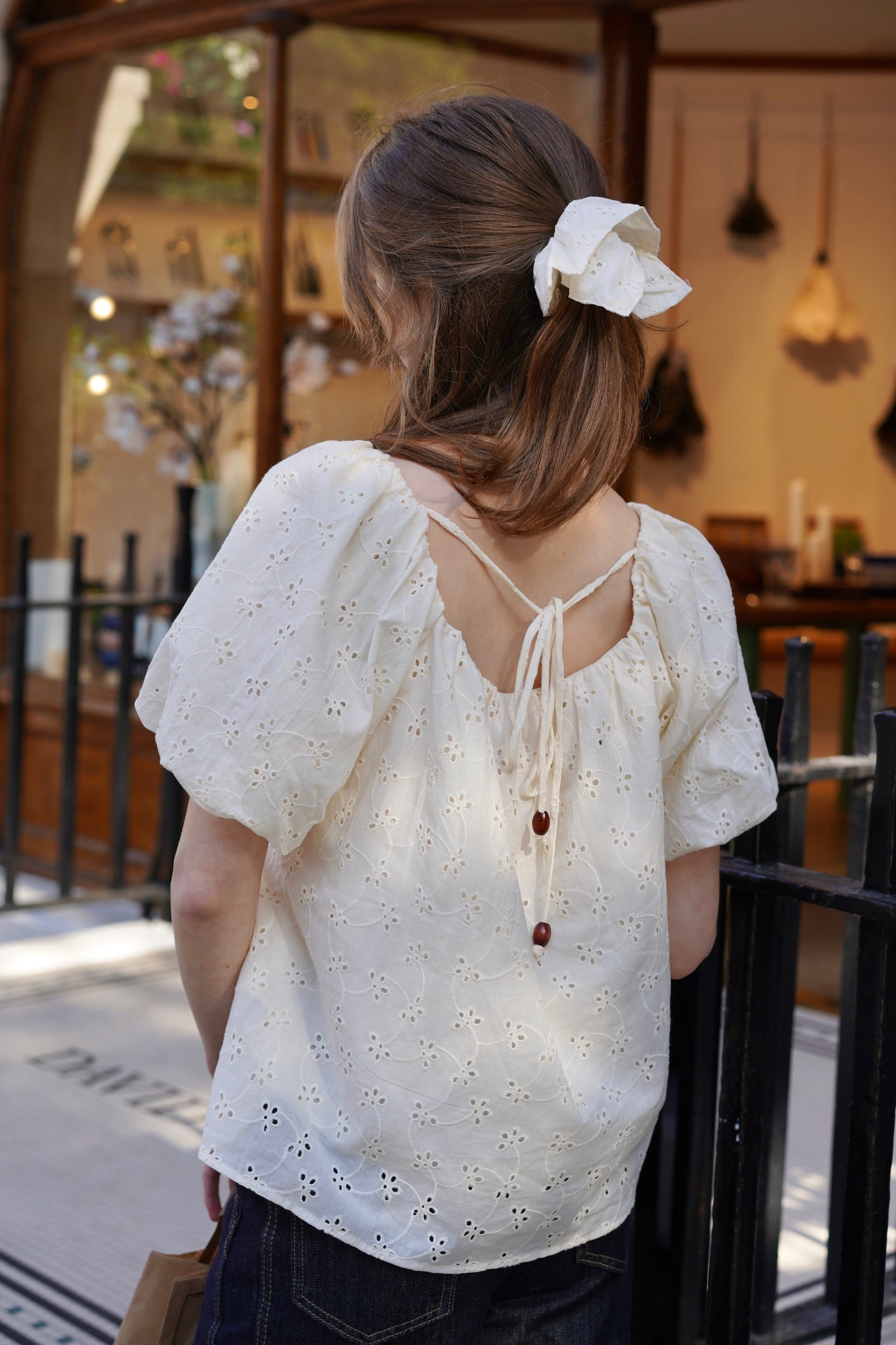 Jane Babydoll Cotton Top With Scrunchie (Cream)