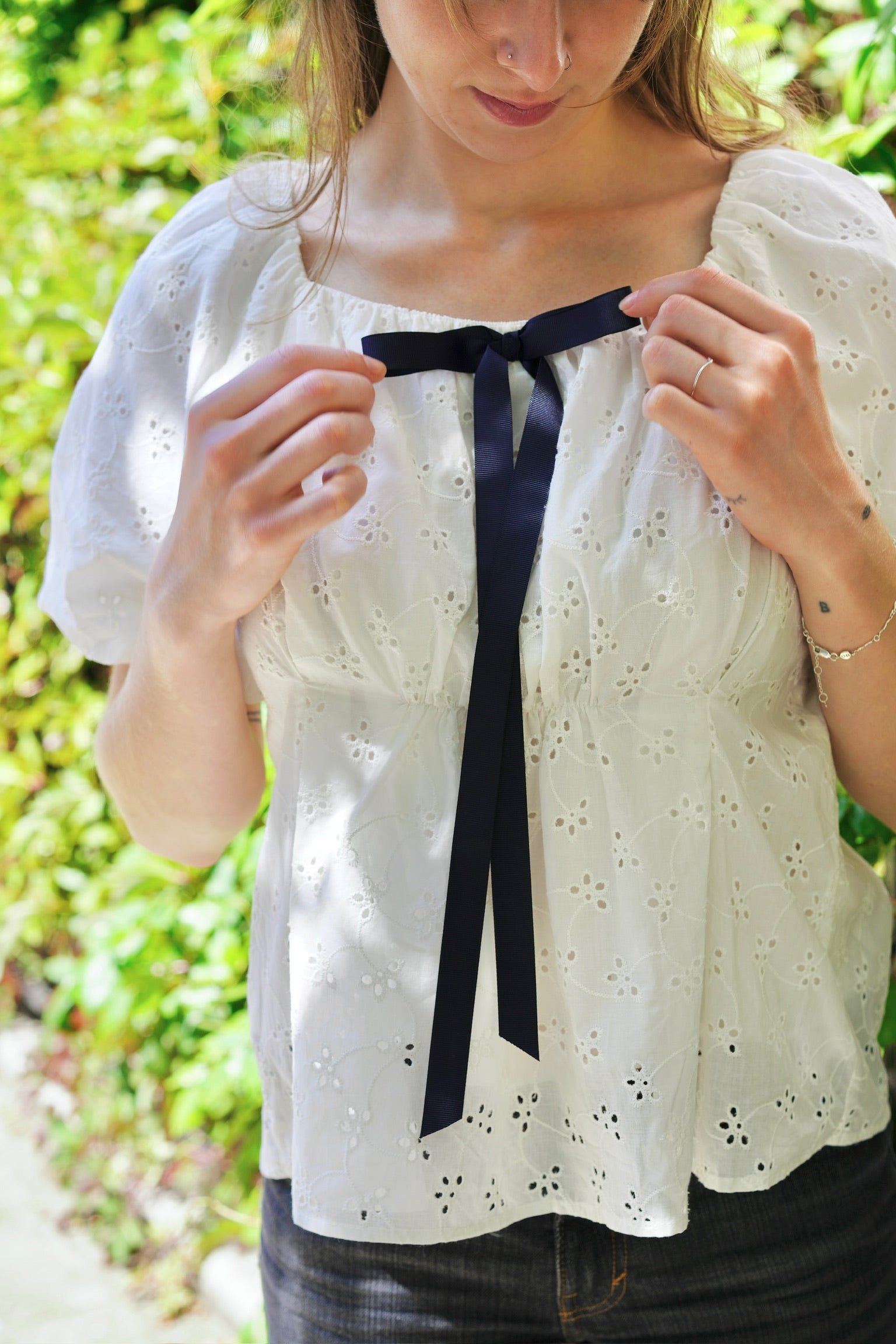 Jane Babydoll Cotton Top With Scrunchie (White)